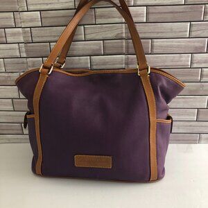 Dooney & Bourke Large purple leather brown trim Tote bag .